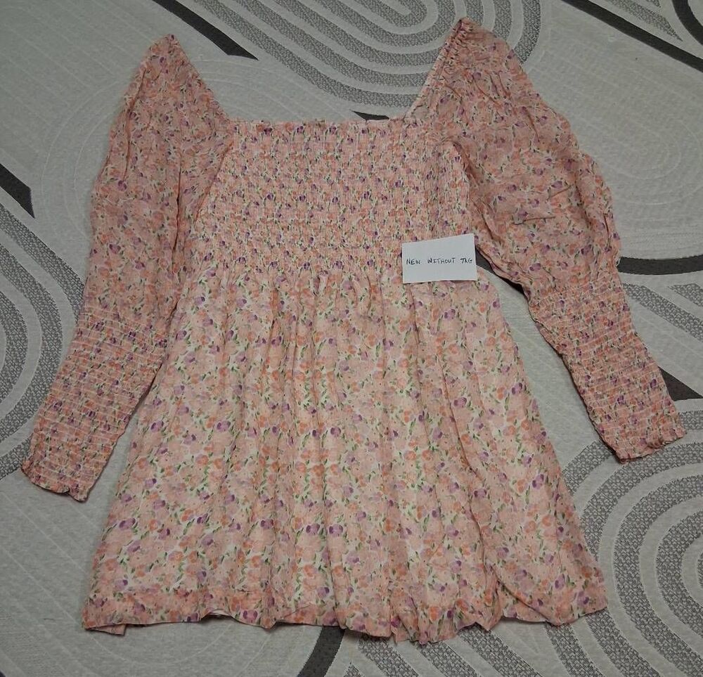 Hill house the nap dress womens xlarge mini square neck floral peach smocked